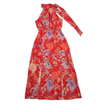 NWT RIXO Valerie in Peony Flora Red Tie Neck Silk Double Slit Midi Dress XS $420 - £118.55 GBP