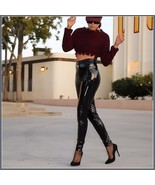 Shiny Black Tight Fit Faux Leather High Waist Front Zip Up Legging Penci... - £55.98 GBP