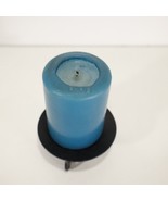 Vintage Blue Candle 3in x 4in with Black Metal Candle Holder Stand - £6.34 GBP