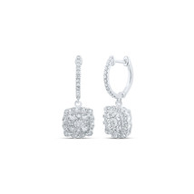 10kt White Gold Womens Round Diamond Hoop Square Dangle Earrings 7/8 Cttw - £801.51 GBP