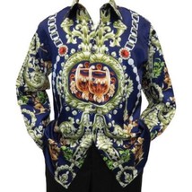 Men Oscar Banks Turkey Shirt Satin Entertainer Performer 6335-04 navy Floral image 3