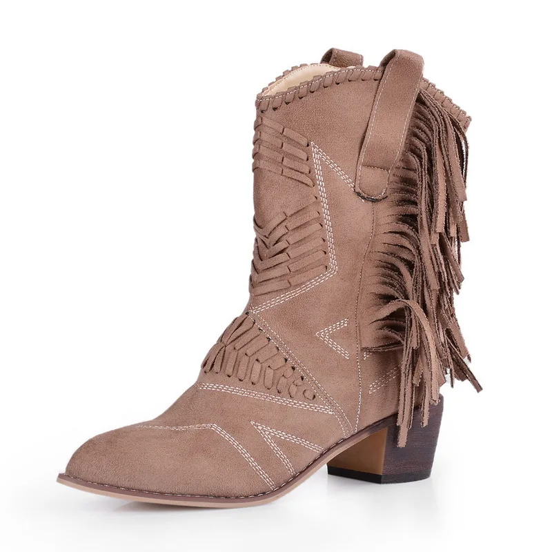 Clic Tel Western boy Boots For Women Leather girl Boots Low Heels Shoes Knee Hig - £108.71 GBP