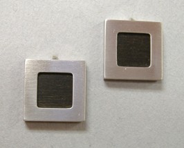 Square Black Ebony Earrings Classic Sterling Silver Handcrafted Stud Post - $120.00