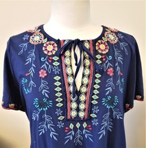 Johnny Was Embroidered Dress Sz-XL Navy 100% Cotton - £135.45 GBP