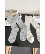 Gray Bow Knot Print Ribbed Crew Socks - $74.72 MXN