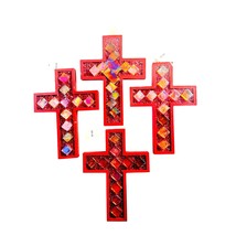 Set of 4 Red Mosaic Wall Crosses – Glass Tile Faith Decor   - $59.39