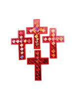 Set of 4 Red Mosaic Wall Crosses – Glass Tile Faith Decor   - €50,84 EUR