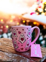 Pink Ghost Mug Soft-Touch Finish Red &amp; Pink Hearts w/Gold Valentine&#39;s Da... - $19.99