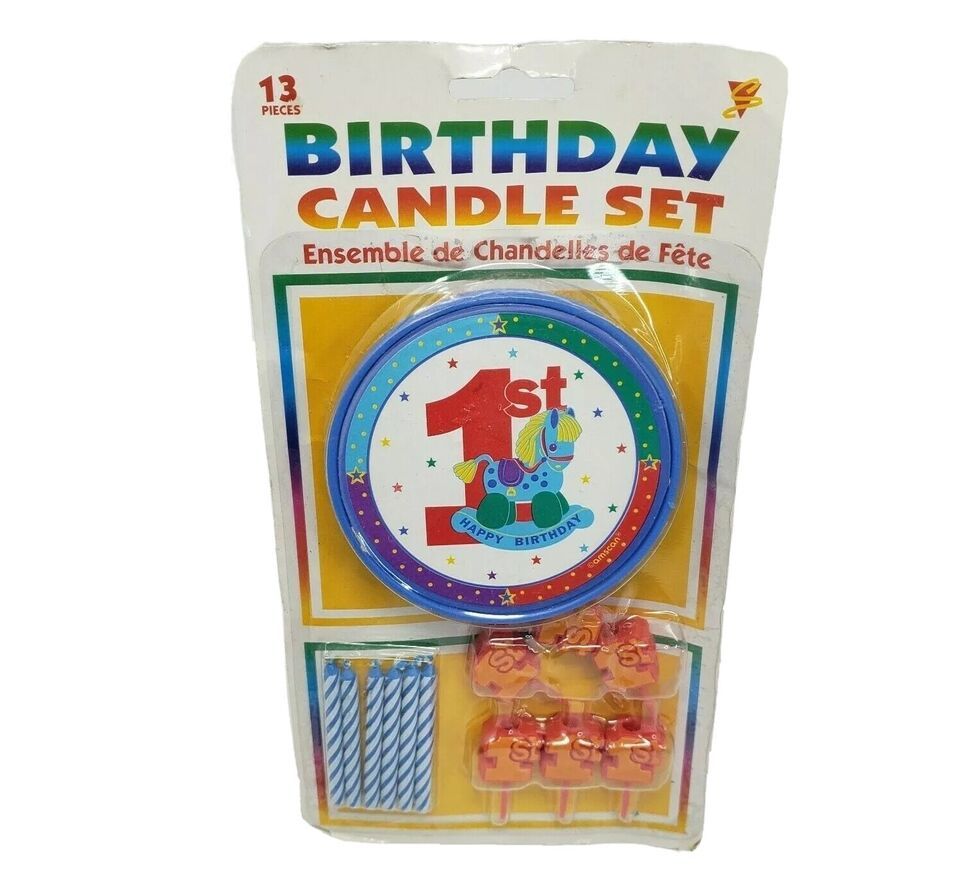 VINTAGE FIRST 1ST BIRTHDAY 13 PIECE CANDLE SET CAKE DECORATION NEW IN PA... - $23.75