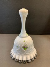 Handheld Glass Bell Hand Painted by Abusch White Milk Glass Textured Ruf... - $12.71