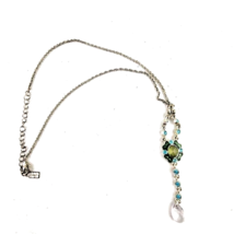 1928 Blue Pendant Silvertone Necklace - $7.92