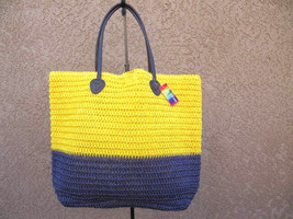Purple &amp; Yellow Straw Shopper Beach Gym Tote Bag  Handbag  Purse Big Lar... - $13.32