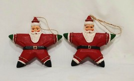 Pair Star Shaped Santa Christmas Ornament Wooden 4.5&quot;  - $19.79