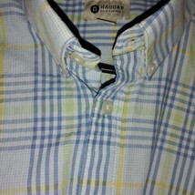 Haggar Mens L Shirt Light Blue Plaid Pastel Short Sleeves Collared Butto... - $24.76