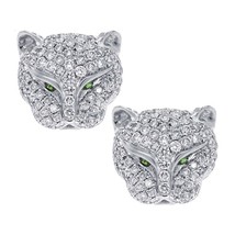 Women&#39;s 14K White Gold Plated Panther Stud Earrings 1.00Ct Round Moissanite 11mm - £67.46 GBP
