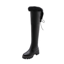 New winter boot women warm over-the-knee boots round toe Real rabbit hair ladies - £80.60 GBP