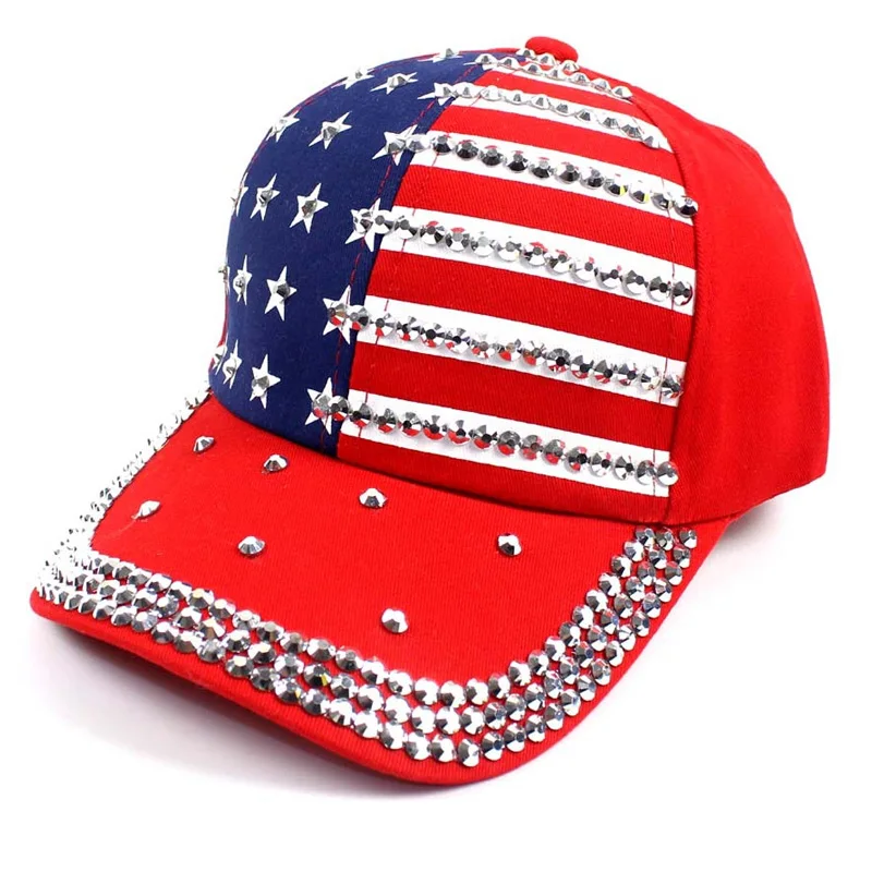 2023 New Bling Baseball Cap Crystal American Flag Hat Men Women Hip Hop Outdoor - £13.12 GBP+