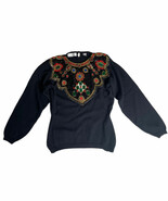 Vintage Womens Evan Picone Black Jeweled Embellished Beaded Sequin Sweat... - $19.79