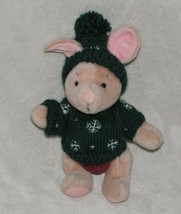 STUFFED PLUSH WINNIE THE POOH PIGLET JOINTED IN GREEN SNOWFLAKE SWEATER ... - £31.14 GBP