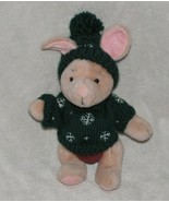 STUFFED PLUSH WINNIE THE POOH PIGLET JOINTED IN GREEN SNOWFLAKE SWEATER ... - £30.92 GBP