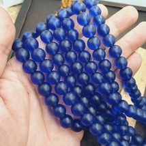 Vintage OLD AFRICAN Style Blue GLASS BEADS 10 MM perline filo - $23.62