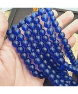 Vintage OLD AFRICAN Style Blue GLASS BEADS 10 MM perline filo - $23.62