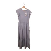 NWT Zesica Womens XL Maxi Dress Smocked Tiered Ruffle Sleeves Gray Casua... - $9.99