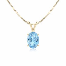ANGARA Prong-Set Oval Aquamarine V-Bale Solitaire Pendant in 14K Solid Gold - £402.15 GBP