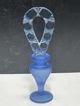 1920s Czech Glass Perfume Blue Cut Crystal Glass Top Frosted Footed Bottom - £68.55 GBP