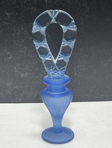 1920s Czech Glass Perfume Blue Cut Crystal Glass Top Frosted Footed Bottom - $87.12