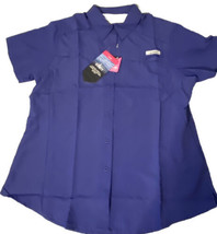 Habit Vented Blue Short Sleeve River Shirt Women Large 22 In Armpit 29 I... - £21.89 GBP