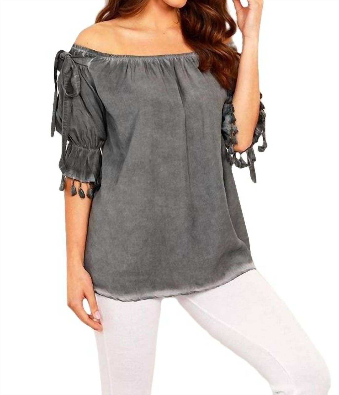 French Kyss leanne off the shoulder top in Charcoal - size S