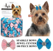 100 Premium Sparkle Jewel Accent Grosgrain Ribbon Dog Hair Bows Groomer Grooming - £28.14 GBP