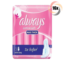 16x Packs Always Cotton Soft Maxi Thick Extra Long Wings Pads | 7 Pads Per Pack - £45.51 GBP