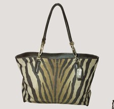 Coach Madison Leather North South Tote Bag Zebra Print Canvas Gold Hardware - $113.88