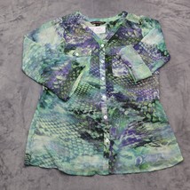 Mushka by Sienna Rose Shirt Womens S Green V Neck Button Up Sheer Blouse - £17.88 GBP