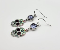 Sugar Skull Alexandrite Simulated Gemstone Fashion Dangle Earring - £16.53 GBP