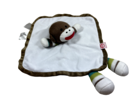 Baby Starters sock monkey security blanket lovey rattle brown blue green stripes - £7.13 GBP