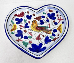 Sweet Italian Hand Painted Heart Shaped Bird Plate 6 3/8 x 5 5/8 inch - $28.22