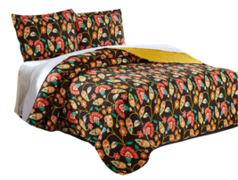 Marigold Floral Brown Yellow Botanical Garden Quilted Bedspread Set - $105.02+