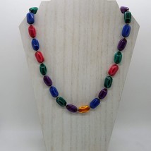 Vintage Beaded 25&quot; Necklace Jewel Tones Gold Tone Spacer Beads Blue Purp... - £6.18 GBP