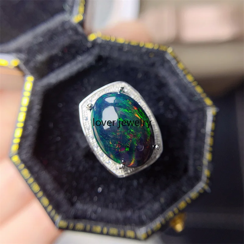 Big Size 5ct Natural Black Opal Adjustable Ring 925 Sterling Silver Oval Cut  Fi - £238.51 GBP