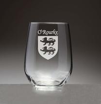 O&#39;Rourke Irish Coat of Arms Stemless Wine Glasses (Sand Etched) - £53.81 GBP