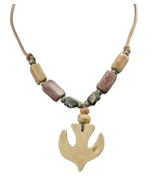 Handcrafted Holy Spirit Dove Bead Leather Cord 28 inch Boho Necklace - $18.39