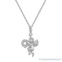 Sterling Silver Faux Diamond Crystal Cherub Angel Charm Pendant &amp; Chain Necklace - £18.17 GBP
