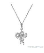 Sterling Silver Faux Diamond Crystal Cherub Angel Charm Pendant &amp; Chain ... - £17.78 GBP