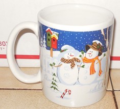 Christmas Coffee Mug Cup Snowman and Snowwoman Ceramic - $186.02 MXN