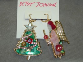 Betsey Johnson Feliz Navidad Christmas Tree &amp; Angel Pierced Earrings NWT - £27.81 GBP