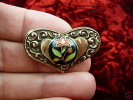 (br-43) RED flower heart love lover Victorian brass pin brooch fashion jewelry - £15.68 GBP