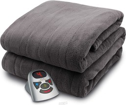 Pure Warmth Micro Plush Electric Heated Blanket Digital Controller, Twin, Grey - £49.62 GBP